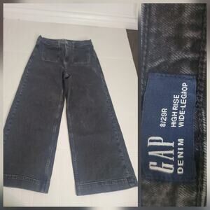 Gap Jeans Womens SZ 29 High Rise Wide Leg Crop Stretch Cotton Charcoal Black